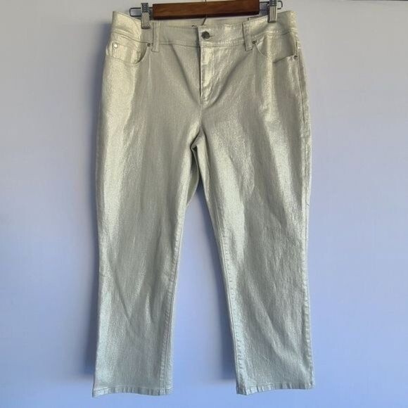 Chico's Platinum Pants Metallic Silver Crop Jeans NWT Size 0 US  Sz 4 - Picture 3 of 11